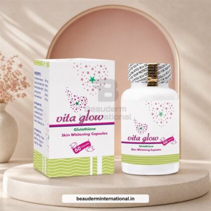 Vita Glow Glutathione Skin Whitening Capsules in a premium studio setting
