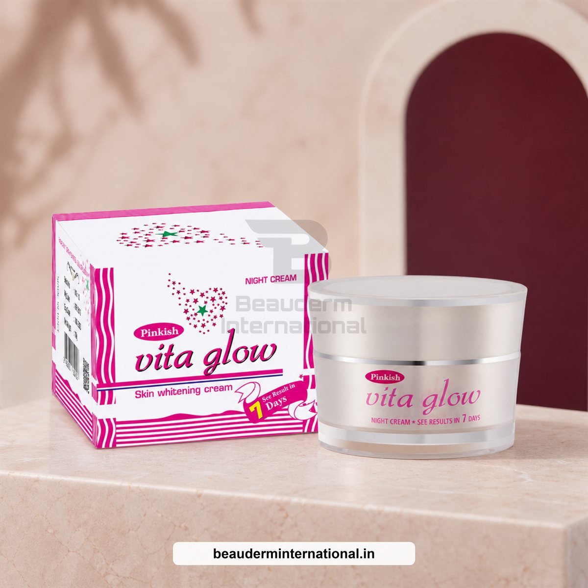 Pinkish Vita Glow Skin Whitening Night Cream professional skincare product – Beauderm International