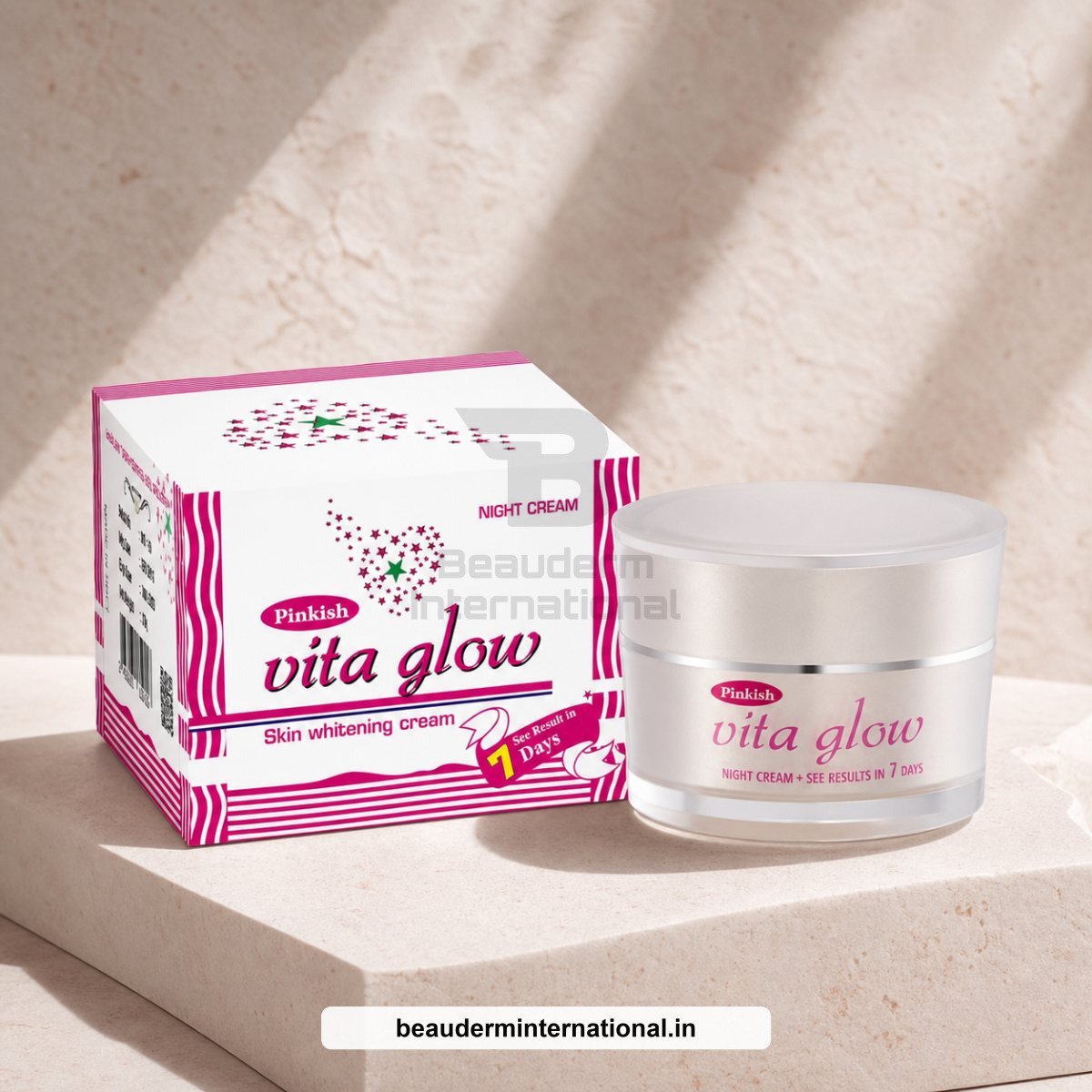 Pinkish Vita Glow Skin Whitening Night Cream professional skincare product – Beauderm International